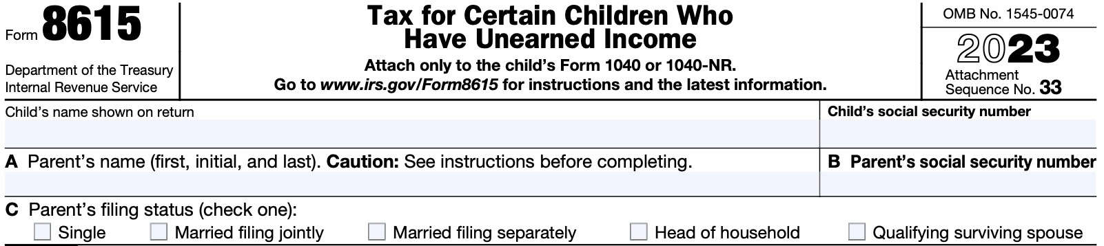 irs form 8615, taxpayer information