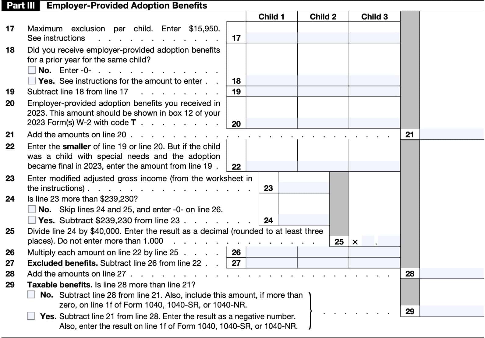 irs form 8839 part iii, employer-provided adoption benefits