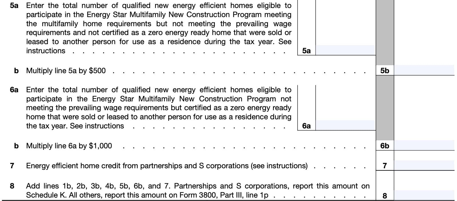 irs form 8908, lines 5 through 8