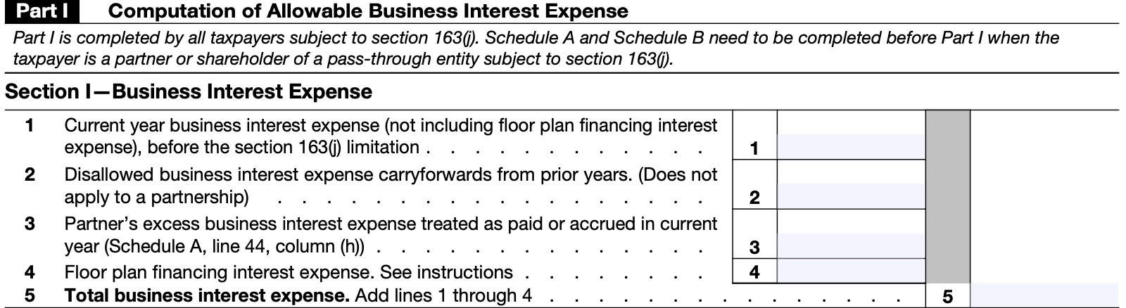 irs form 8990, part i, section 1: business interest expense