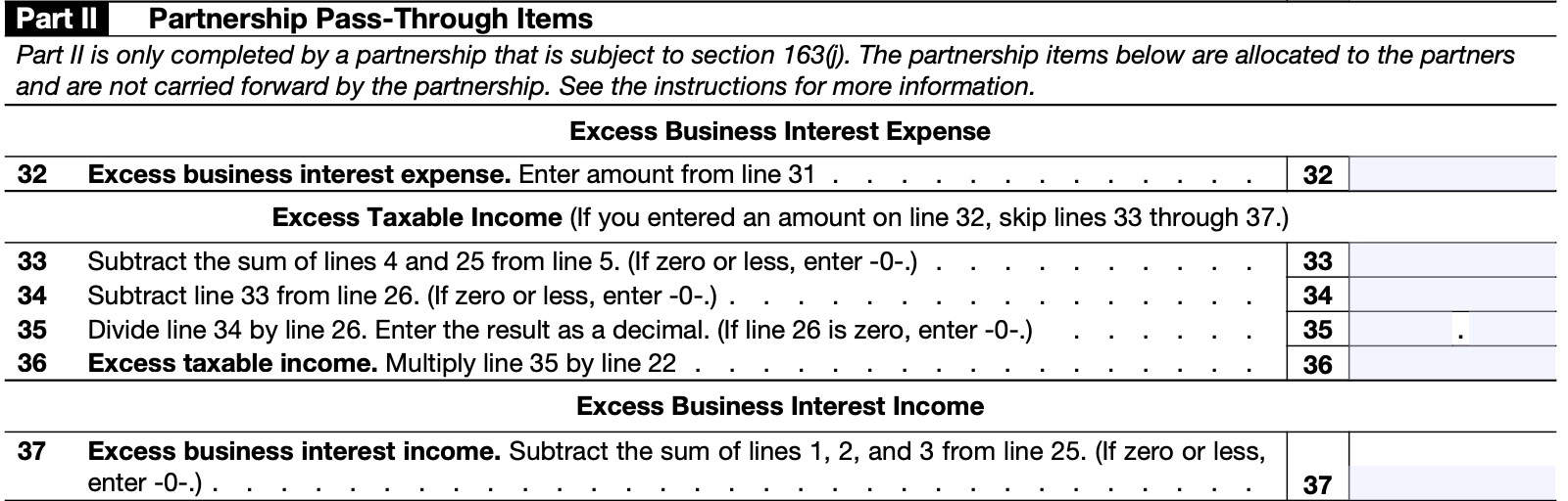 irs form 8990 part ii: partnership pass-through items