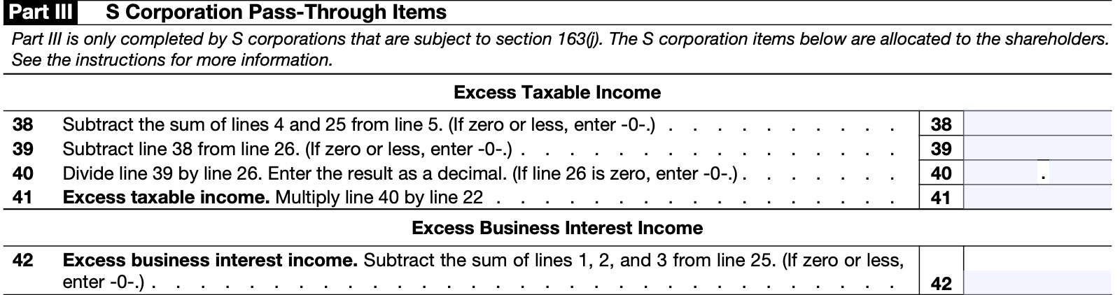 irs form 8990 part III: s-corporation pass-through items