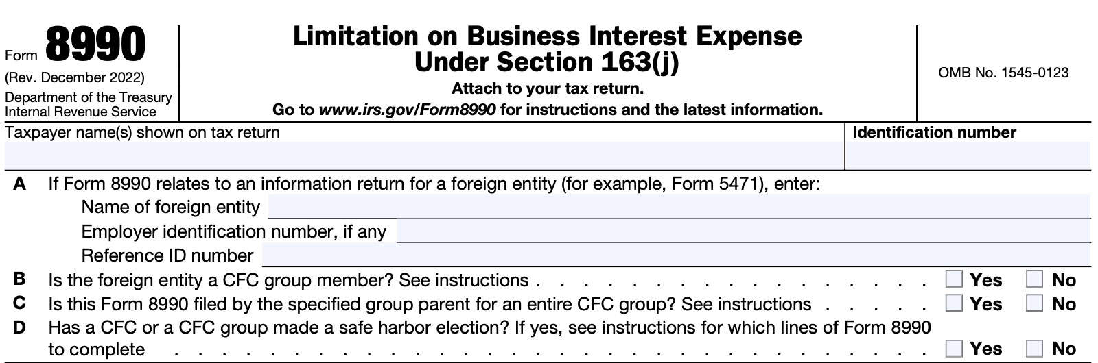 irs form 8990 taxpayer information