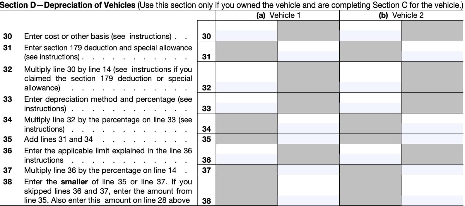 part II, section d: depreciation of vehicles