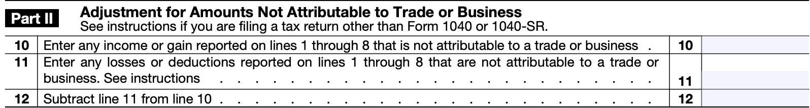 irs form 461 part ii: adjustment for amounts not attributable to trade or business