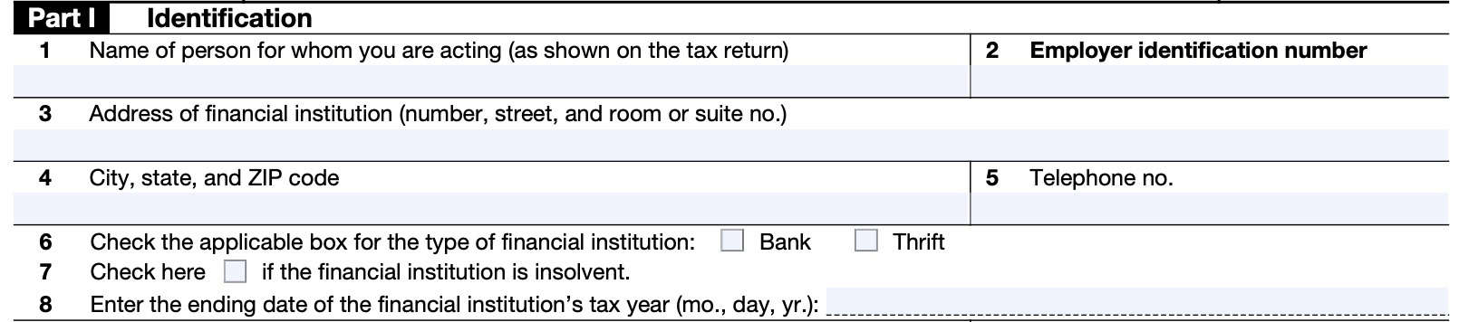 irs form 56-f, lines 1 through 8