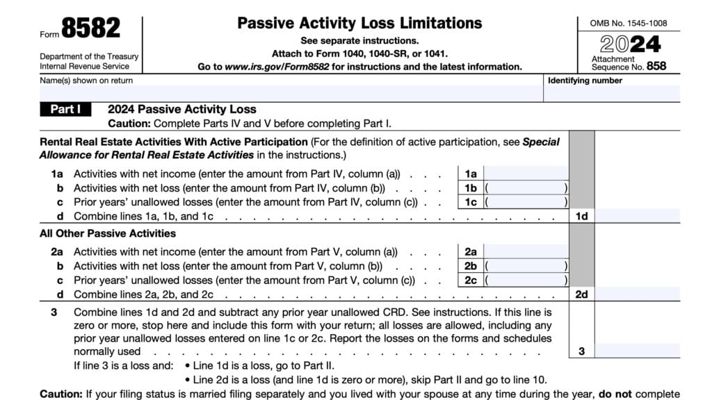 irs form 8582, passive activity loss limitations