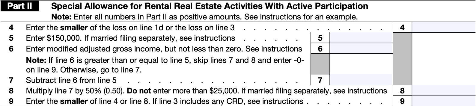 Part II: Special allowance for rental real estate activities with active participation