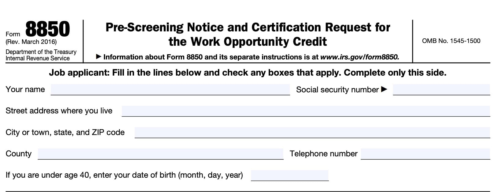 irs form 8850, applicant information