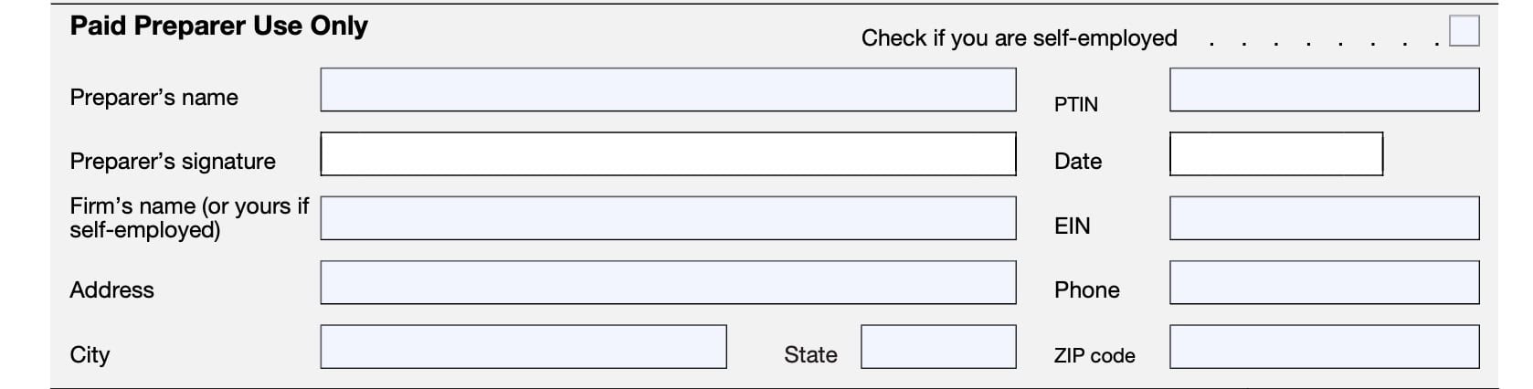 paid preparer use fields