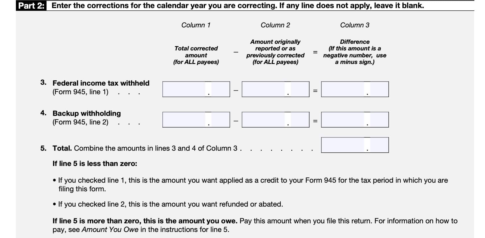 irs form 945-x part 2: corrections for the calendar year you are correcting