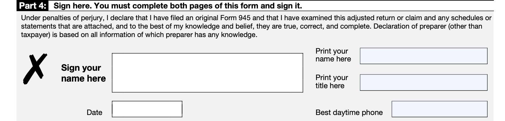 irs form 945-x, taxpayer signature