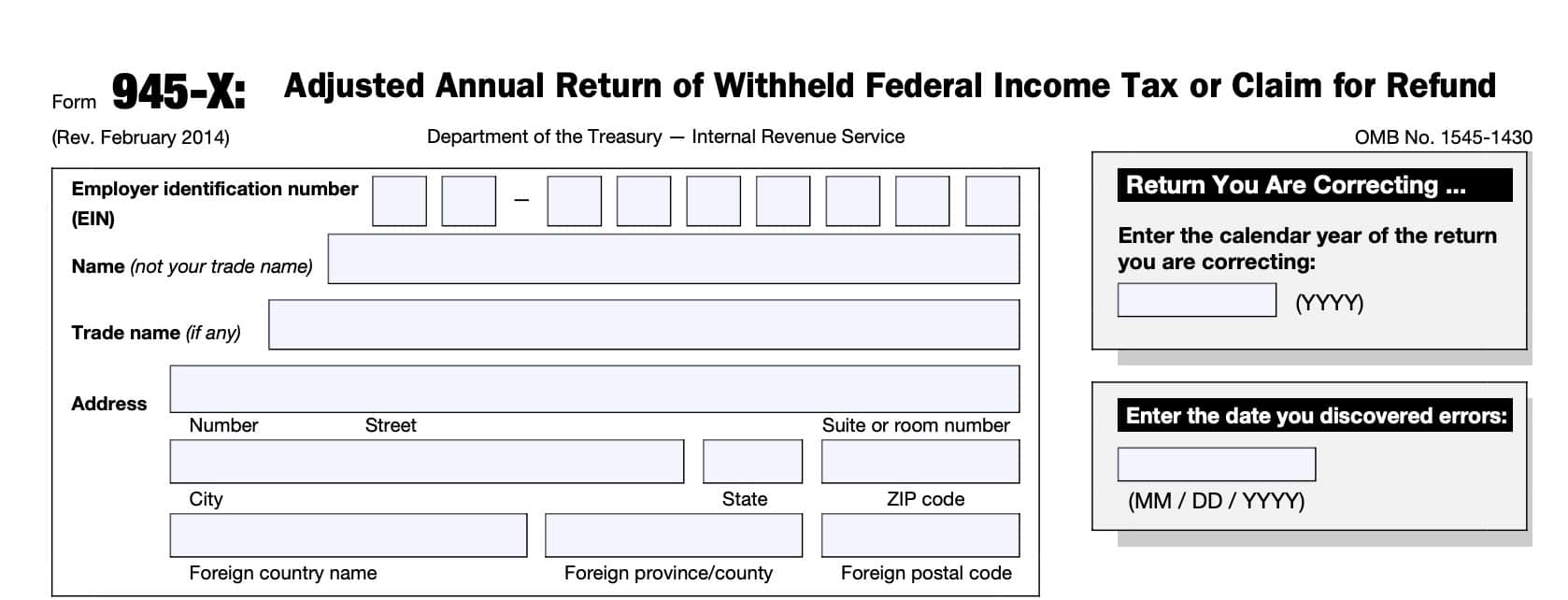 irs form 945-x taxpayer information