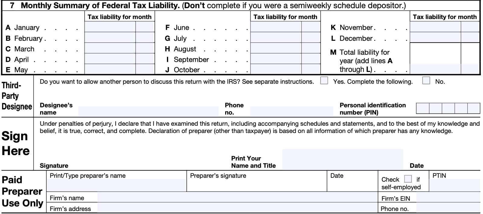 IRS Form 945: Bottom of the form indicates how taxes were withheld throughout the year.