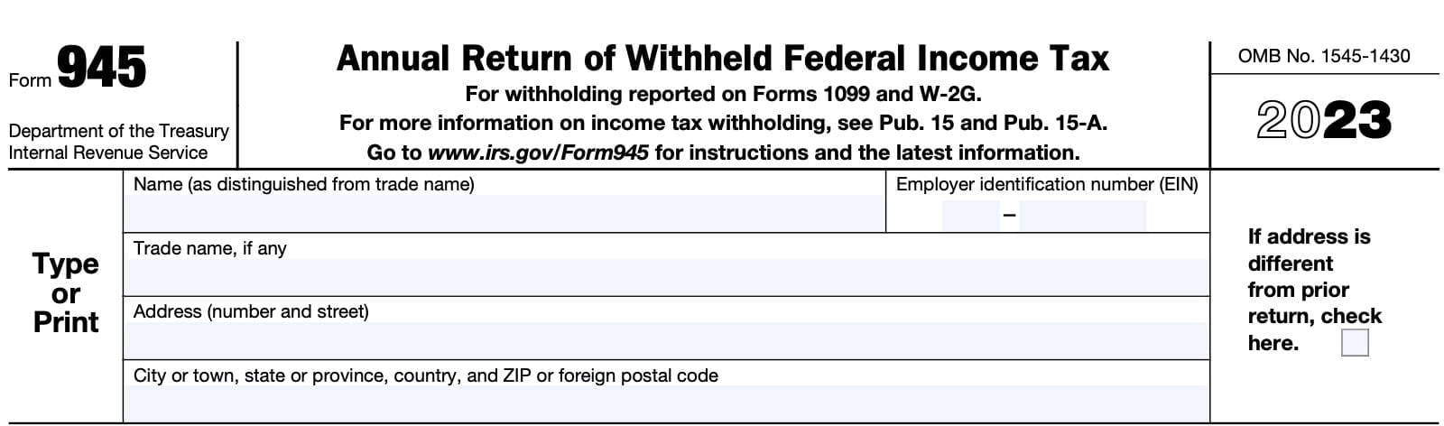 irs form 945, taxpayer information