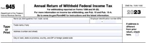 irs form 945, annual return of withheld federal income tax