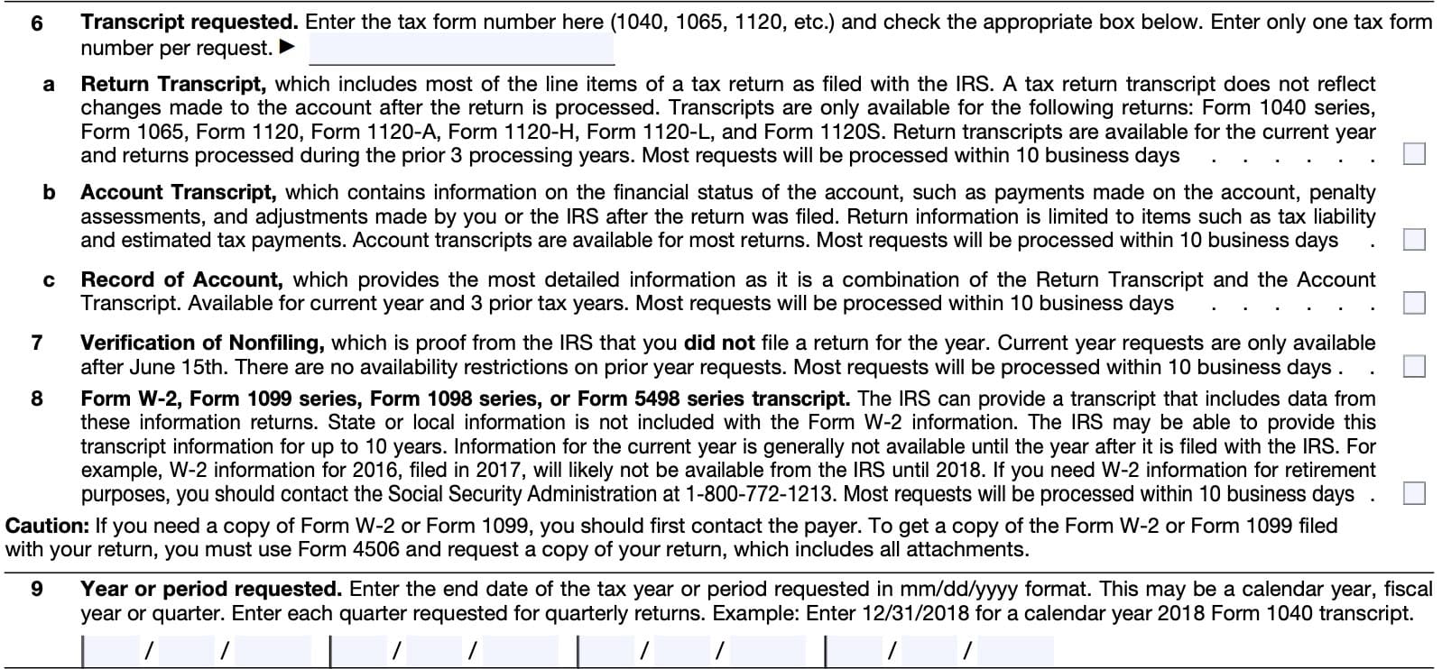 Form 4506-T, request information