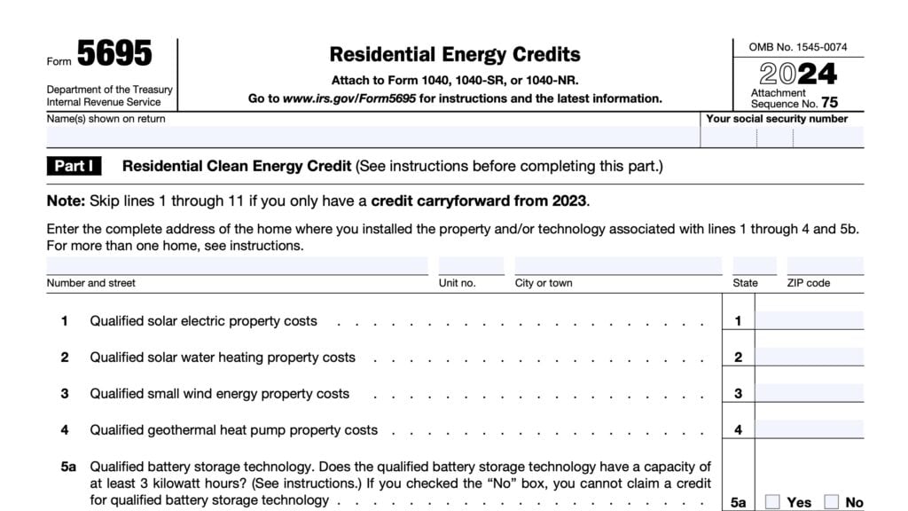 irs form 5695, residential energy credits