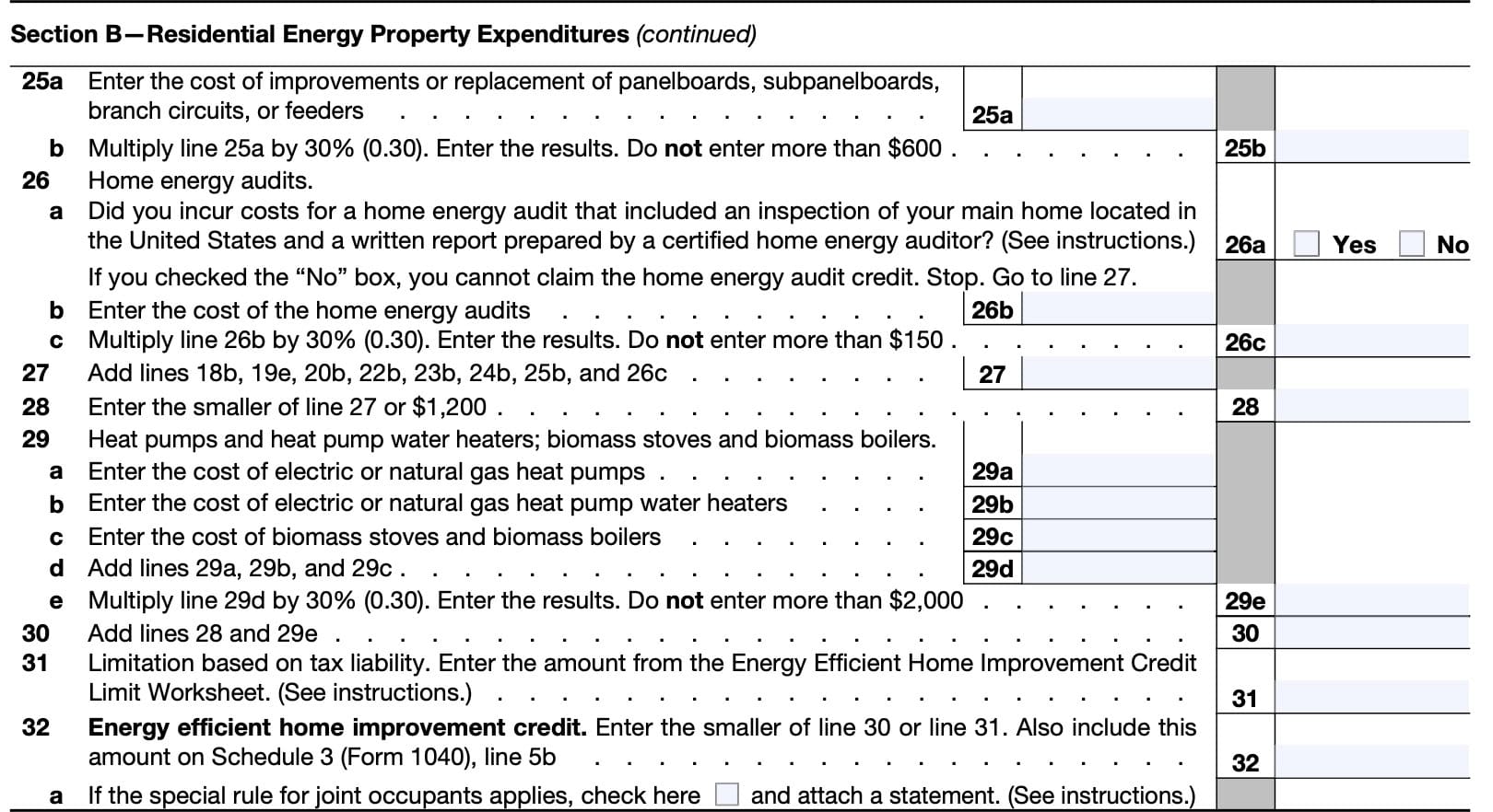 irs form 5695, lines 25 through 32