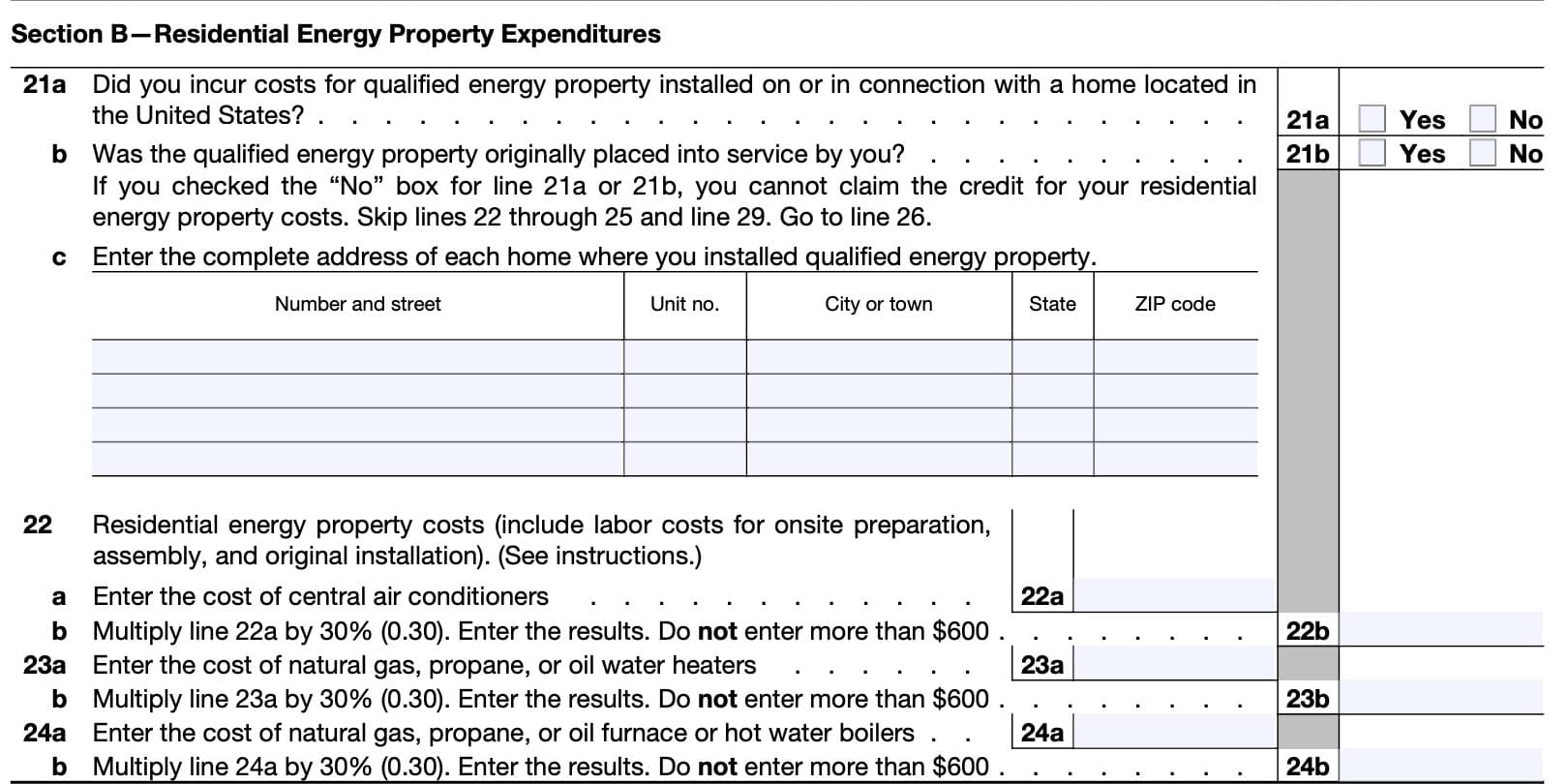 Energy Efficient Home Improvement Credit lines 21 through 24