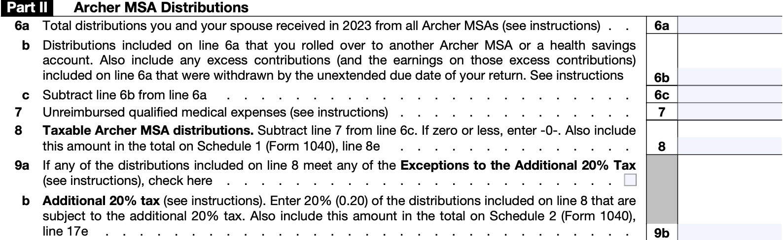 form 8853 section a part ii: archer msa distributions