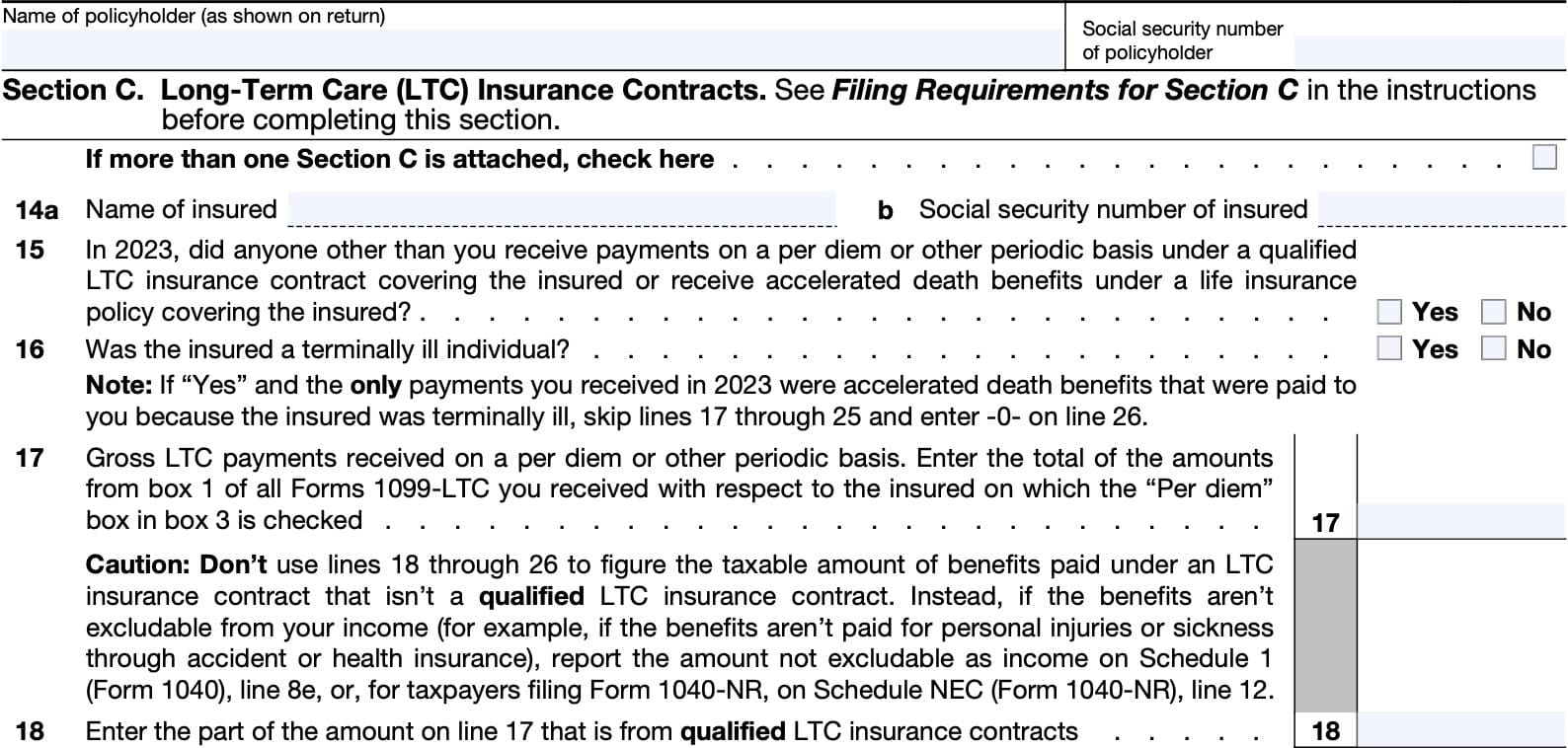 irs form 8853, section c: long-term care (LTC) insurance contracts