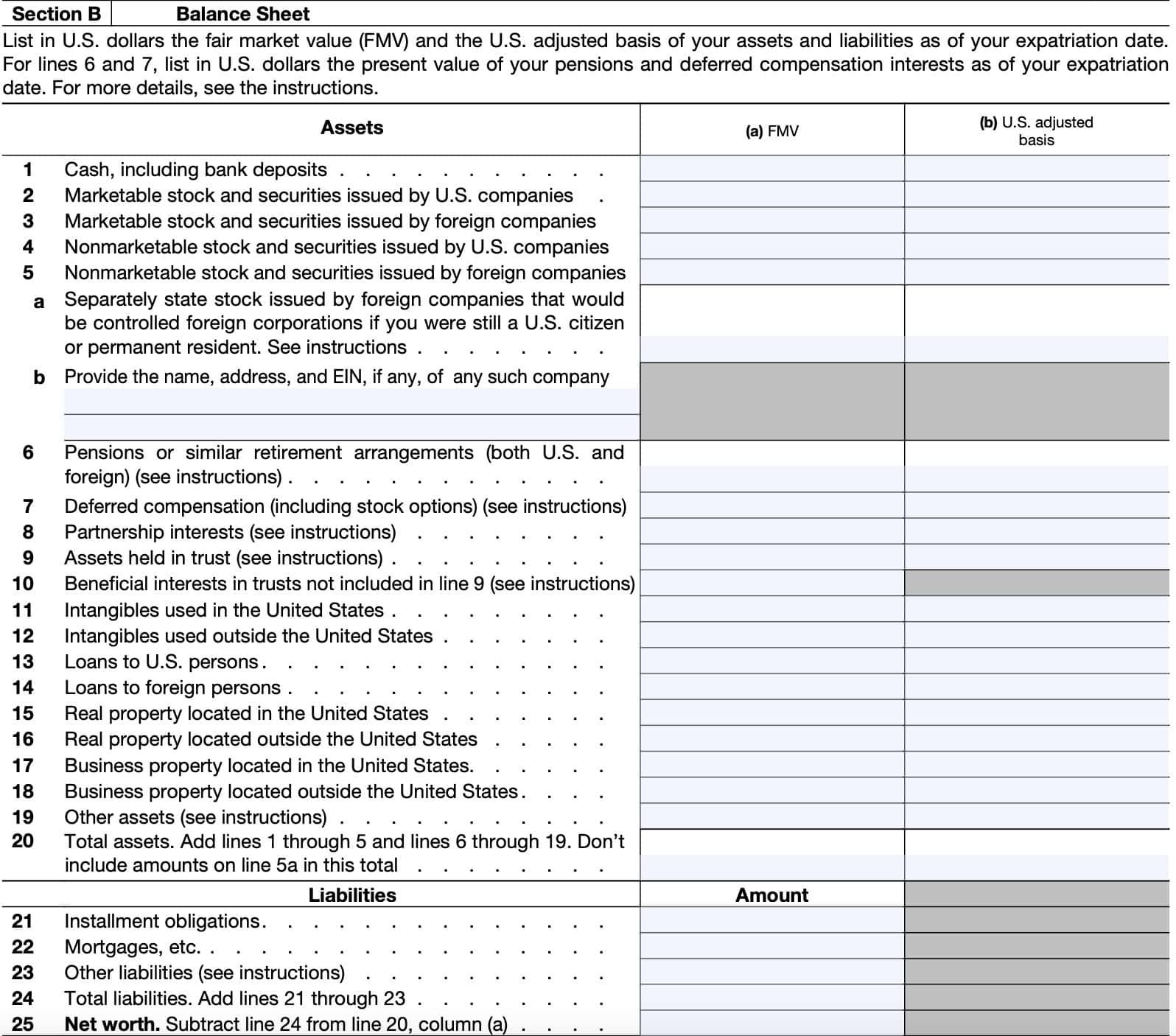 part ii, section b, balance sheet