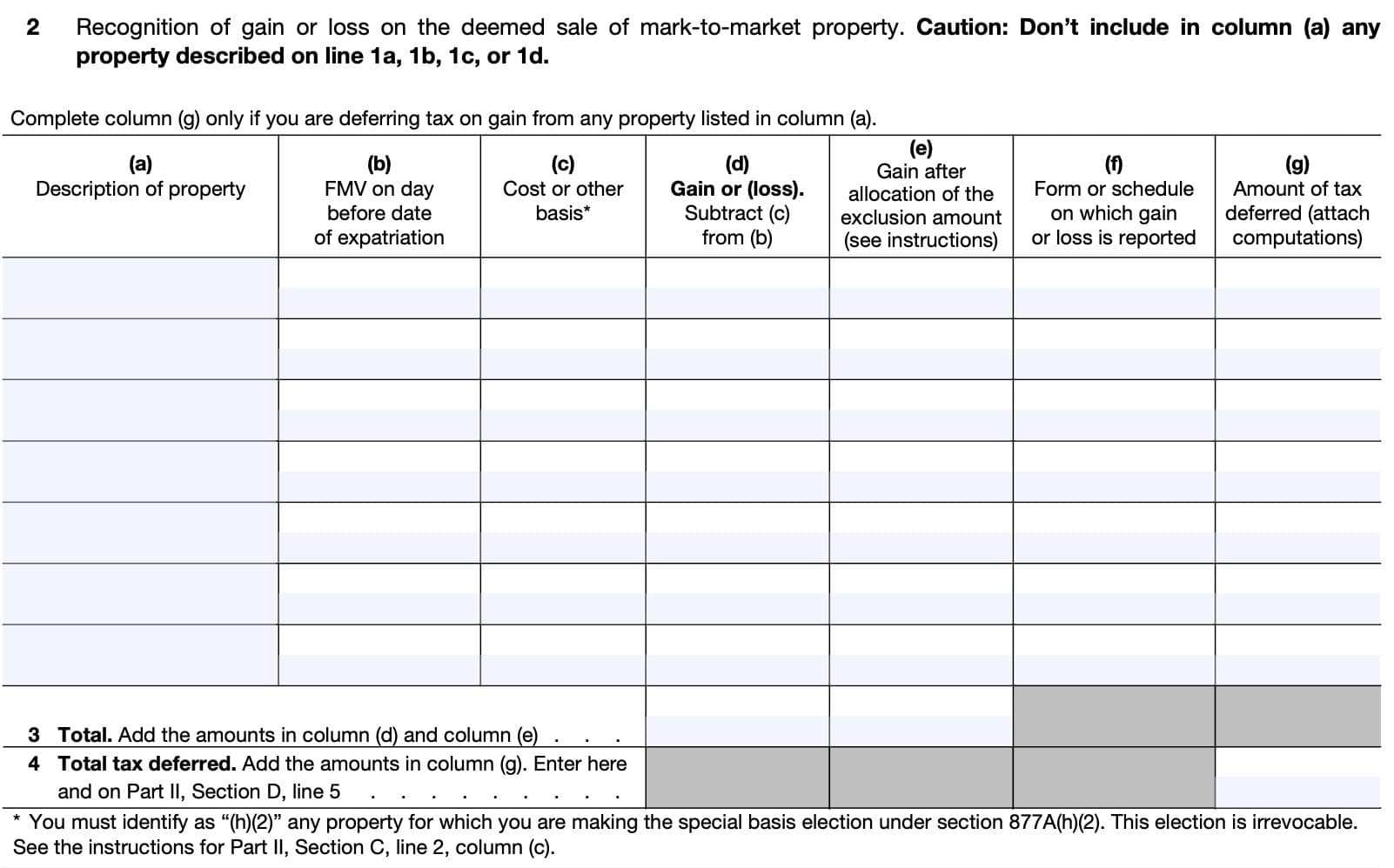 irs form 8854, part ii, Section c, lines 2 through 4