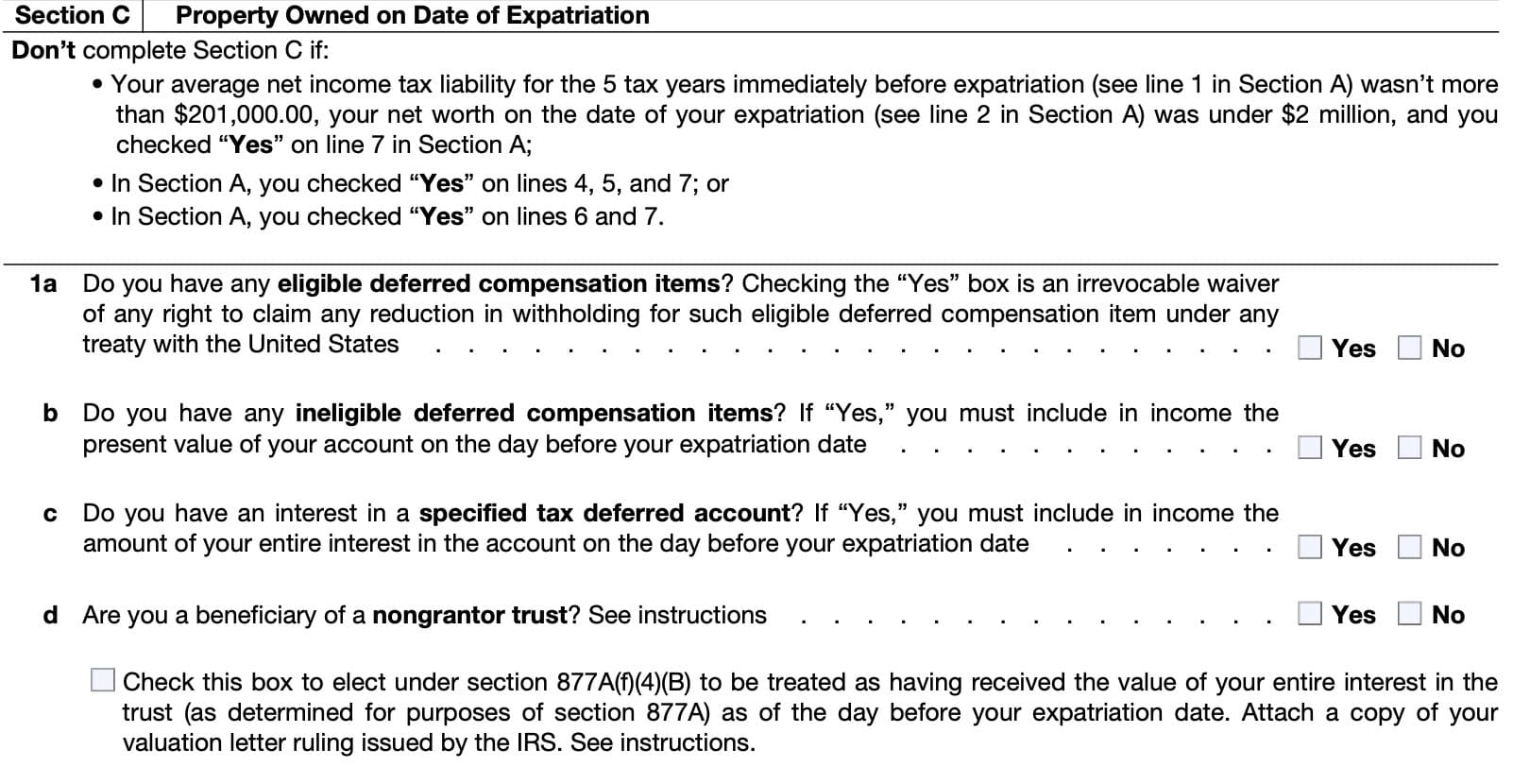 part ii, section c: property owned on date of expatriation