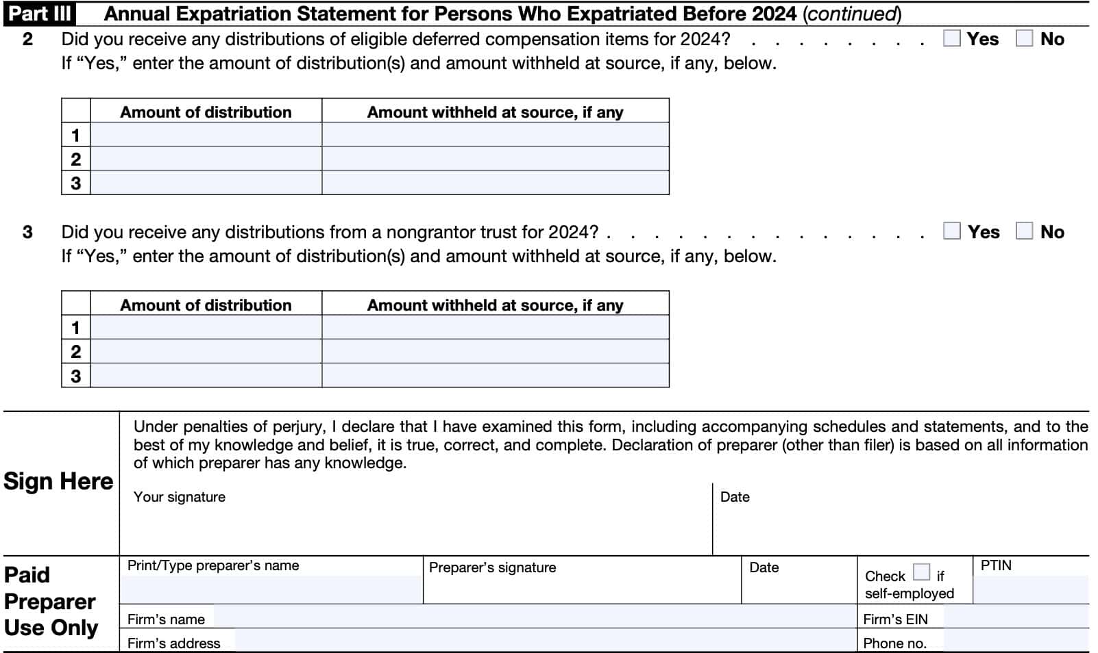 irs form 8854, part iii, continued