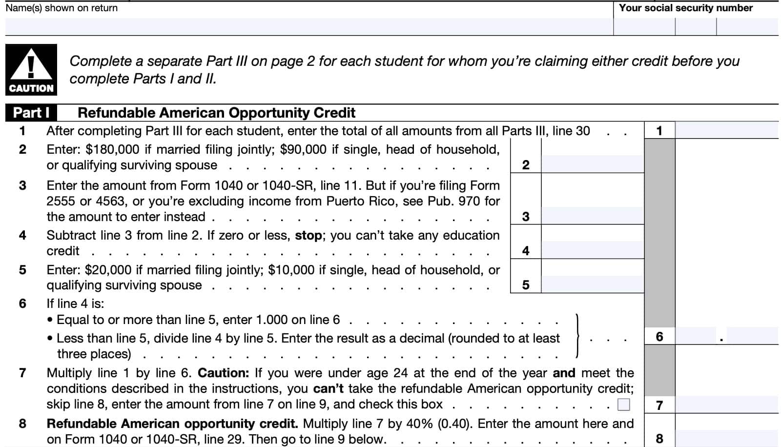 IRS Form 8863, refundable american opportunity credit