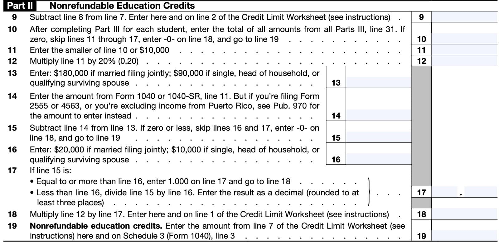 irs form 8863, part ii, nonrefundable education credits