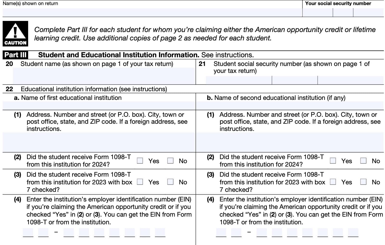 IRS Form 8863, Part III