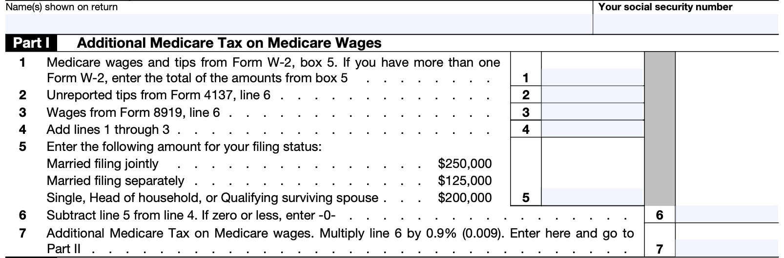 irs form 8959, additional medicare tax, part i: additional medicare tax on medicare wages