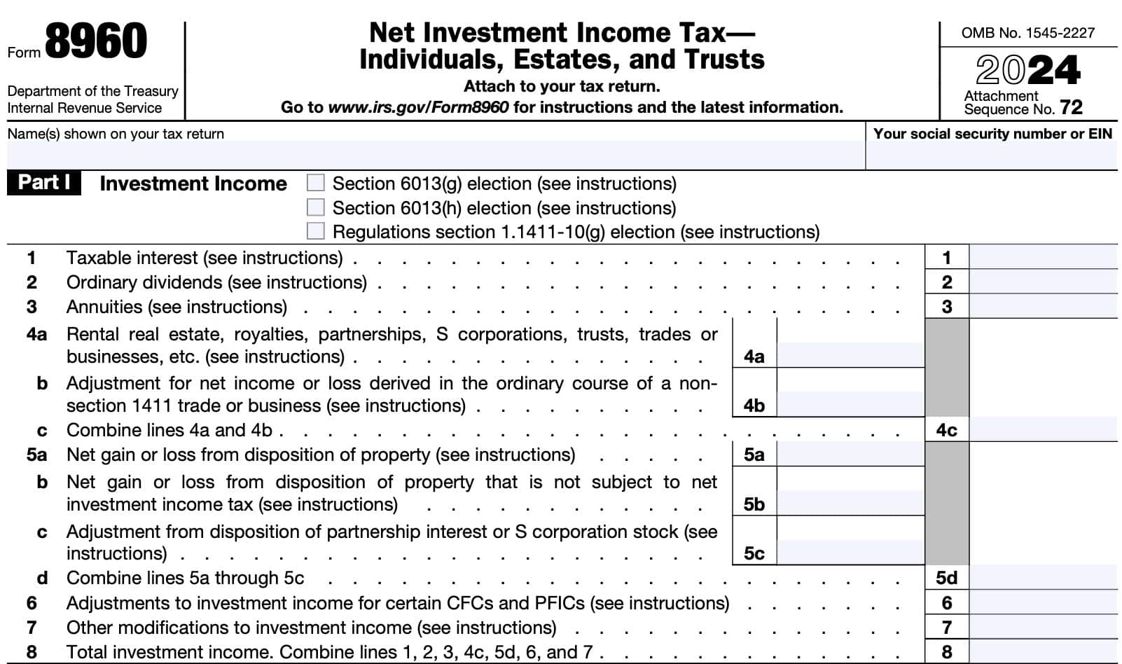 irs form 8960 Part I: investment income