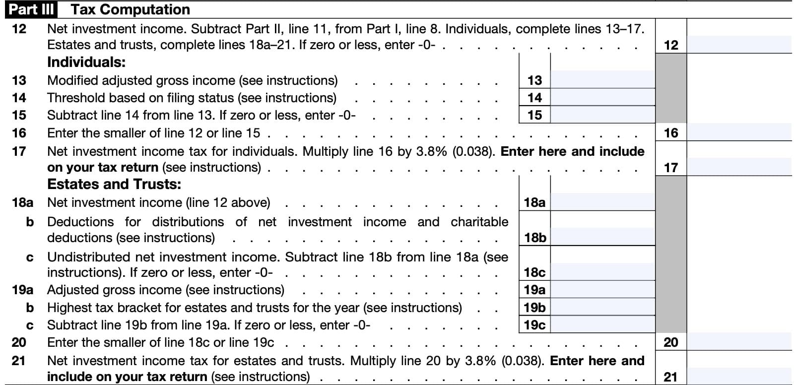 Form 8960, Part III: Tax computation