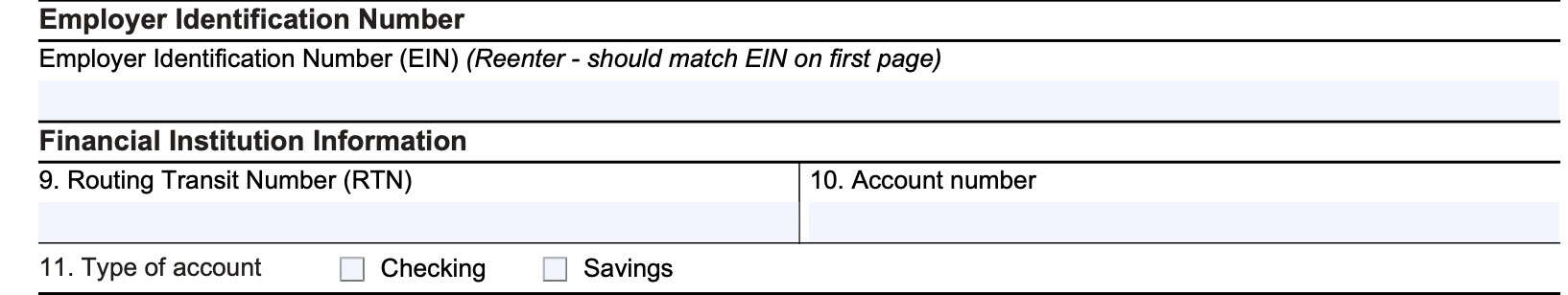 EIN and financial institution information