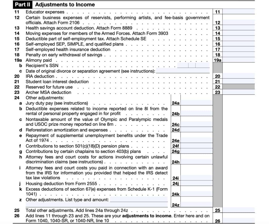 schedule 1 contains a list of adjustments to income.