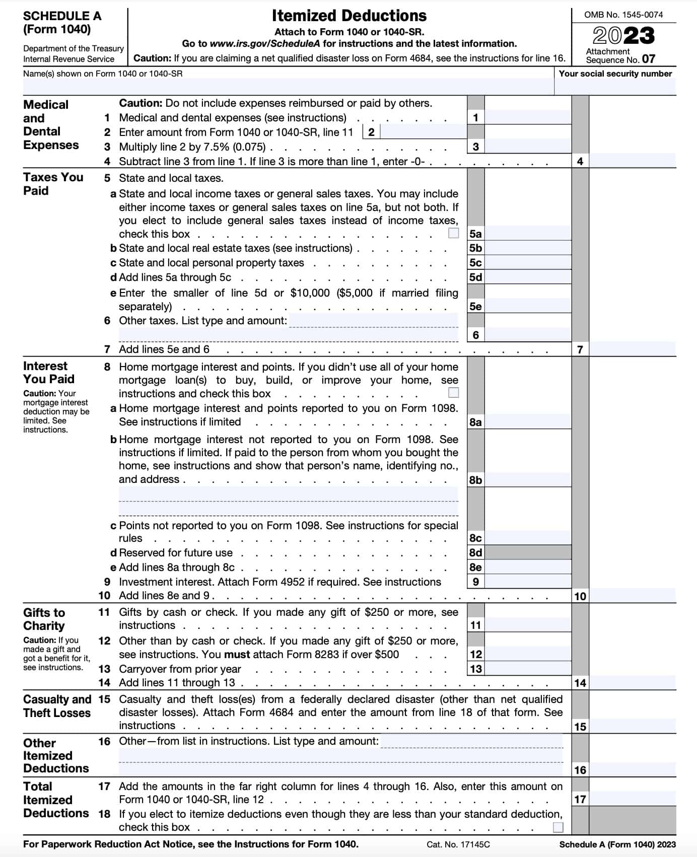 irs schedule a contains a list of itemized deductions.