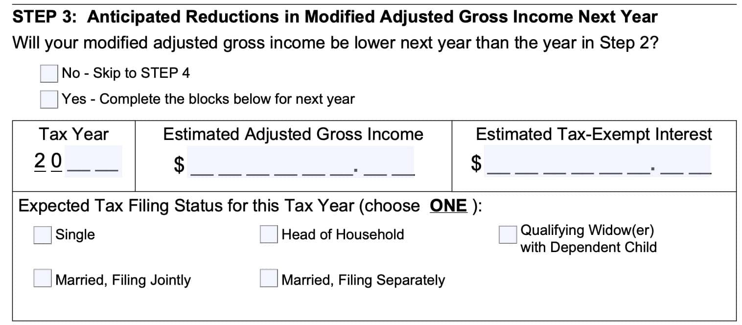 form ssa 44, step 3, anticipated reductions in modified adjusted gross income