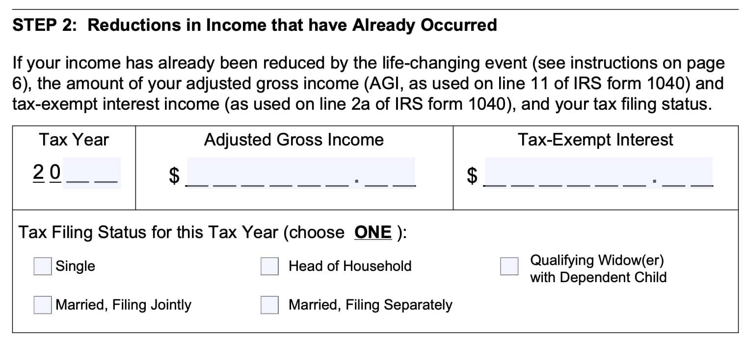 step 2: Reduction in income