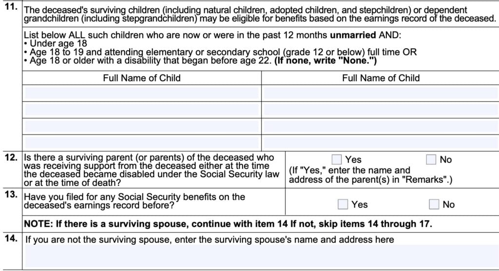 form ssa-8, items 11 through 14