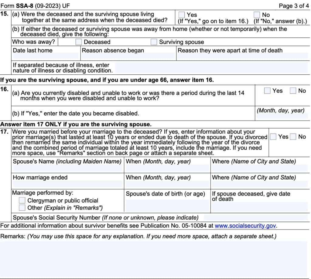 form ssa-8, items 15-17