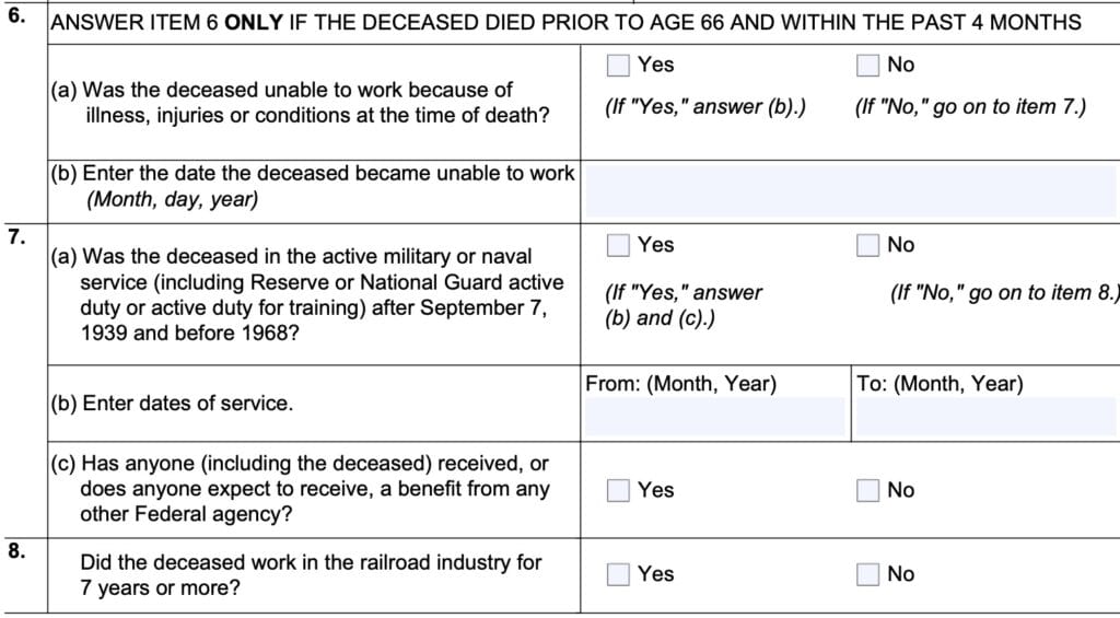 form ssa-8, questions 6 through 8