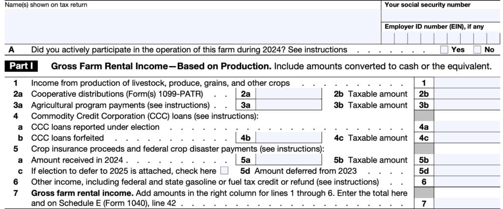 IRS Form 4835 Part I: Gross rental income