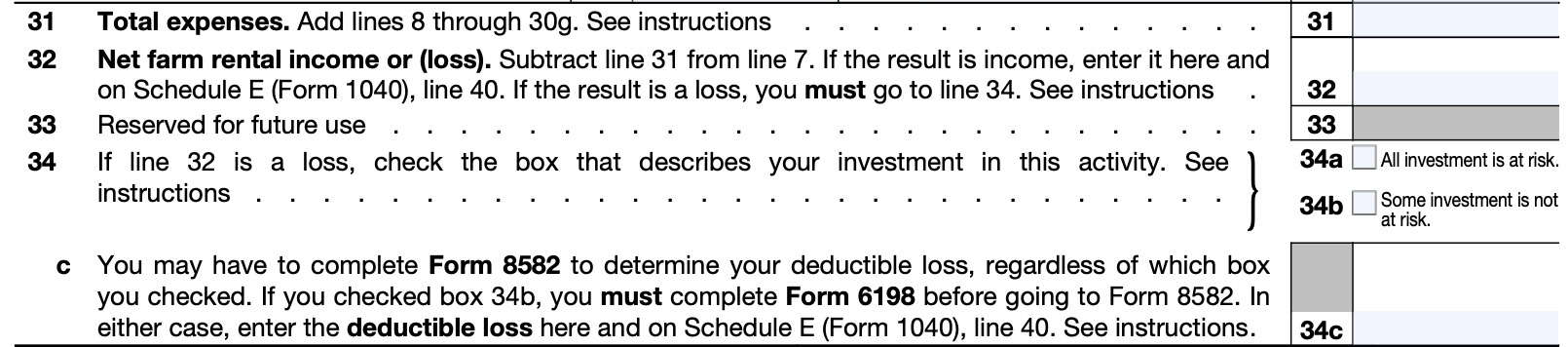 IRS form 4835 total expenses