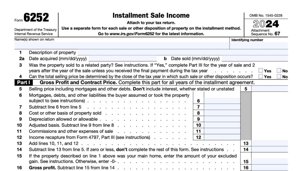 irs form 6252, installment sale income