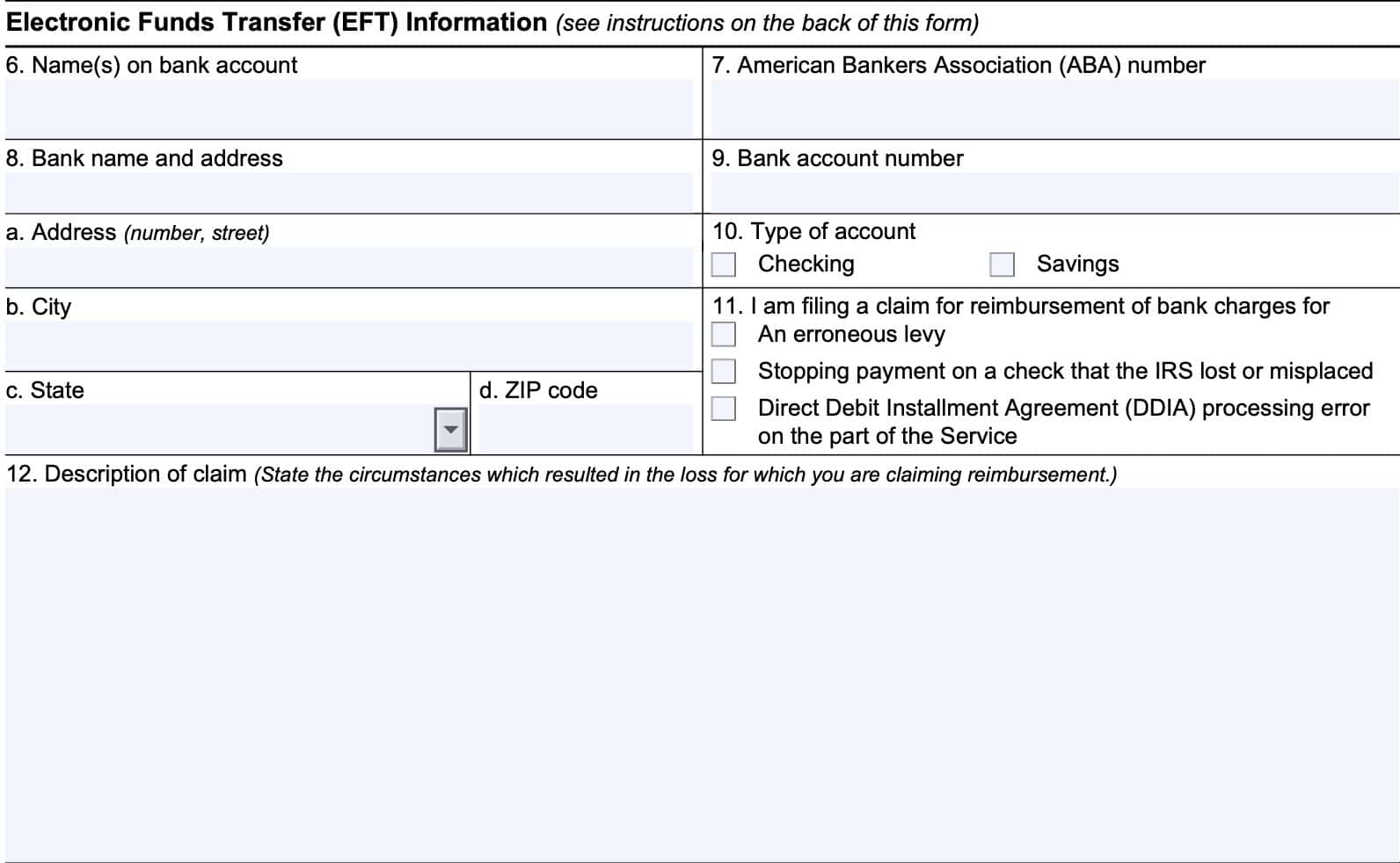 irs form 8546, EFT information