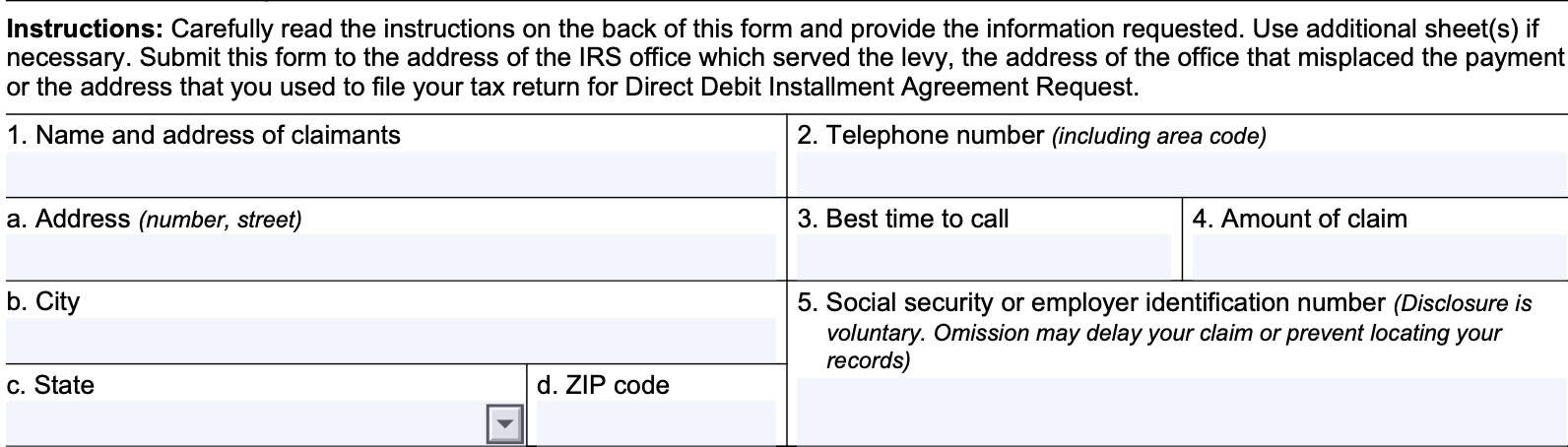 irs form 8546, taxpayer information