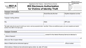 irs form 8821-a, irs disclosure authorization for victims of identity theft